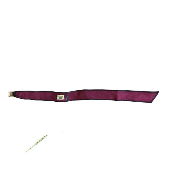 Vtg Burgundy Cowhide Leather Belt 40” Gold Tone Buckle Adjustable Made in USA - Picture 9 of 15